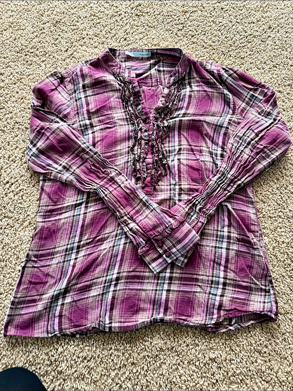 maurices Plaid Long Sleeve Top in Purple & White Size XL
